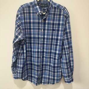 Ralph Lauren Plaid Double Faced Gingham Blue & White Shirt, Sz L